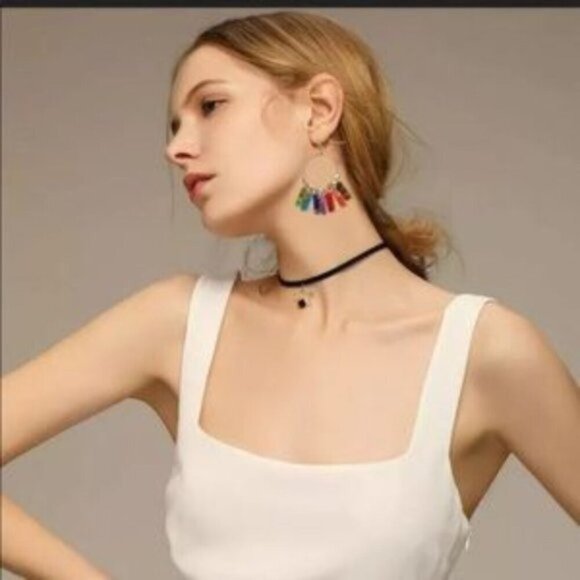 7 Chakra Healing Natural Stone Gold Hoop Earrings - Picture 3 of 4